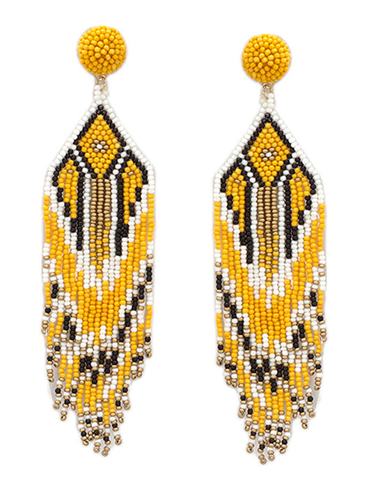 HANDMADE MULTI SEEDBEAD LONG TASSEL DROP EARRING