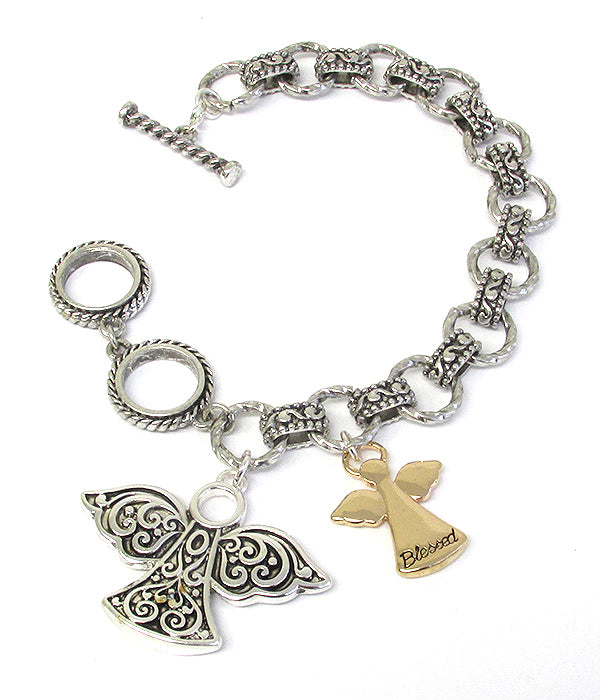 RELIGIOUS INSPIRATION DESIGNER TEXTURED TOGGLE BRACELET - BLESSED