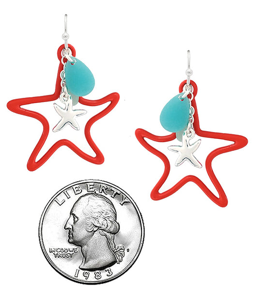 SEALIFE THEME RUBBER PLATED CHARM DROP EARRING - STARFISH