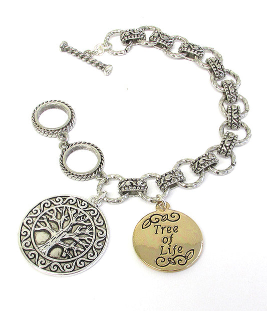 RELIGIOUS INSPIRATION DESIGNER TEXTURED TOGGLE BRACELET - TREE OF LIFE