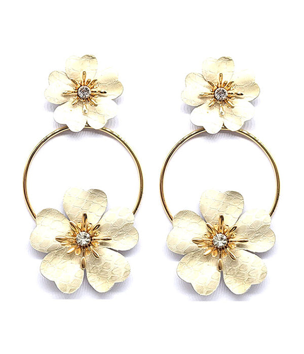 CRYSTAL CENTER CHUNKY DOUBLE FLOWER HOOP EARRING