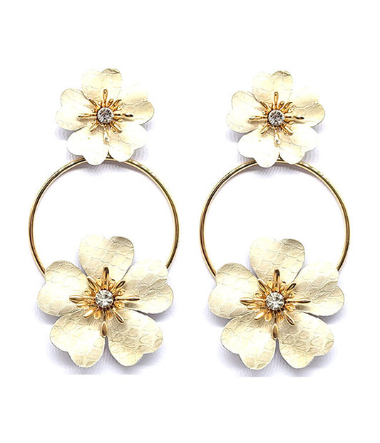 CRYSTAL CENTER CHUNKY DOUBLE FLOWER HOOP EARRING