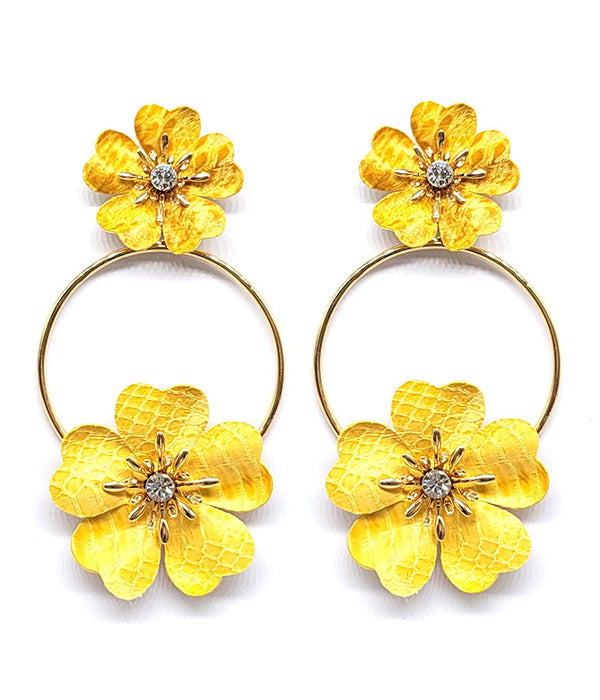 CRYSTAL CENTER CHUNKY DOUBLE FLOWER HOOP EARRING