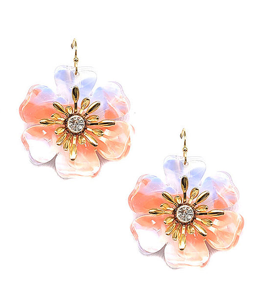 CRYSTAL CENETER ACCETATE PETAL FLOWER EARRING