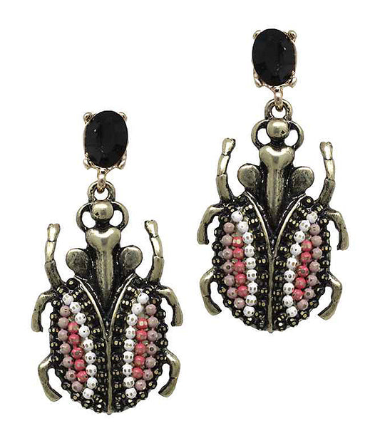 HANDMADE SEEDBEAD TROPICAL BUG EARRING