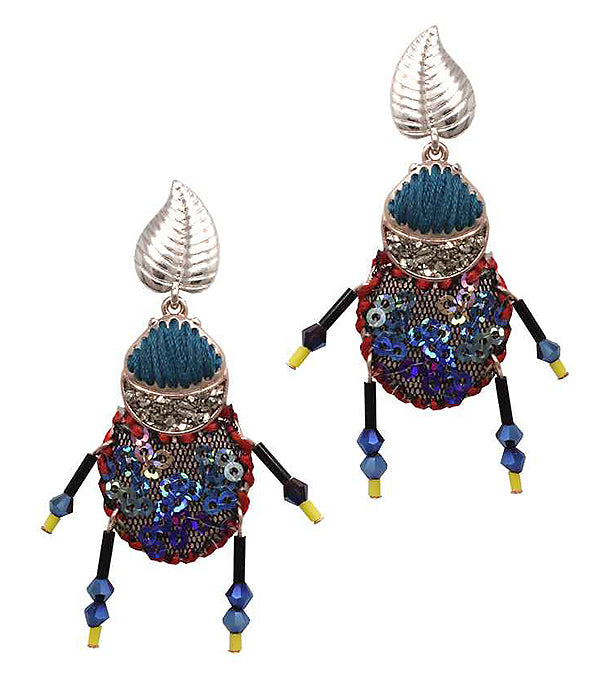 SEQUIN AND STITCH ART TROPICAL BUG EARRING