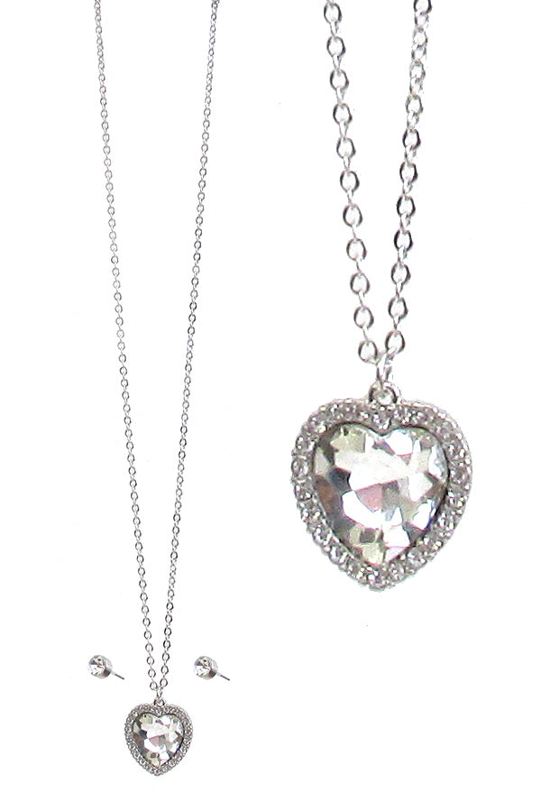 CRYSTAL HEART PENDANT NECKLACE SET -valentine