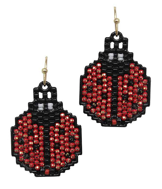 HANDMADE SEEDBEAD CRAFT LADY BUG EARRING