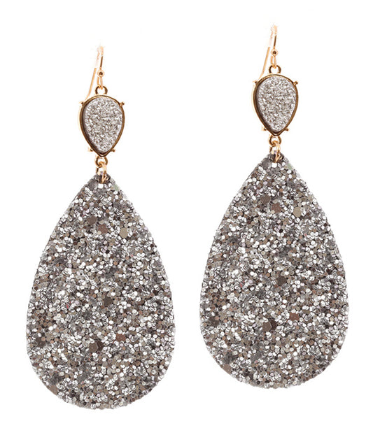 DRUZY AND FABRIC GLITTER TEARDROP EARRING