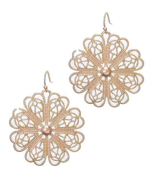 METAL FILIGREE FLOWER EARRING