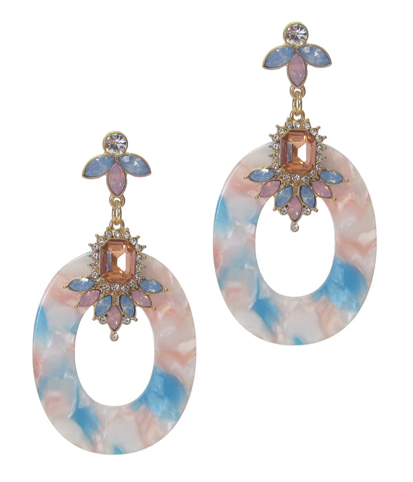 ORGANIC CELLULOSE HOOP AND CRYSTAL DROP EARRING