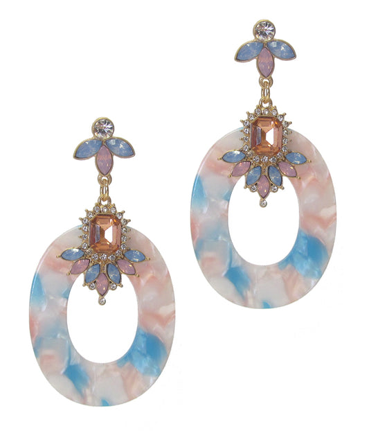 ORGANIC CELLULOSE HOOP AND CRYSTAL DROP EARRING