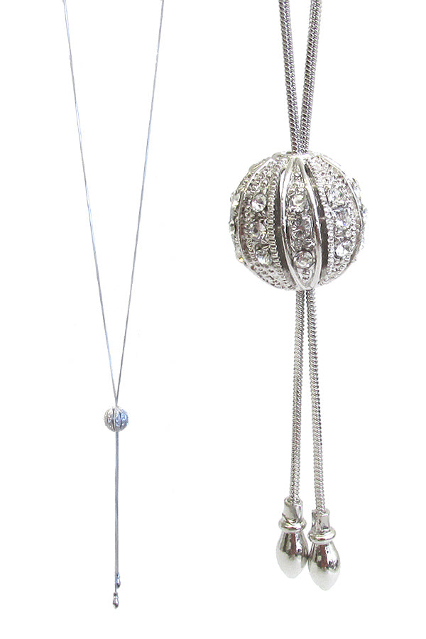 MADE IN KOREA WHITEGOLD PLATING Y SHAPE SLIDING CRYSTAL BALL LARIAT NECKLACE