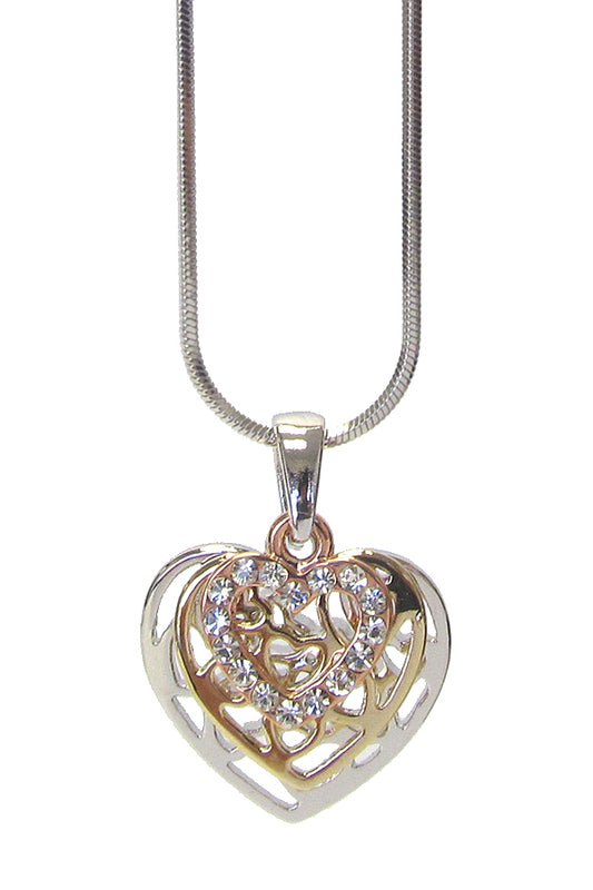 MADE IN KOREA WHITEGOLD PLATING CRYSTAL HEART PENDANT NECKLACE