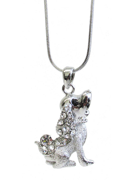 MADE IN KOREA WHITEGOLD PLATING CRYSTAL DOG PENDANT NECKLACE