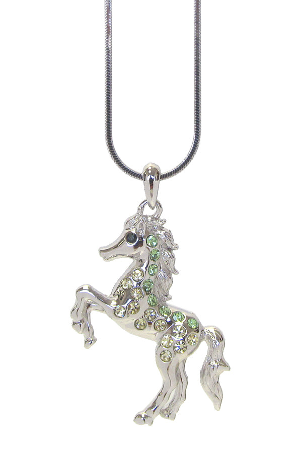 MADE IN KOREA WHITEGOLD PLATING CRYSTAL HORSE PENDANT NECKLACE