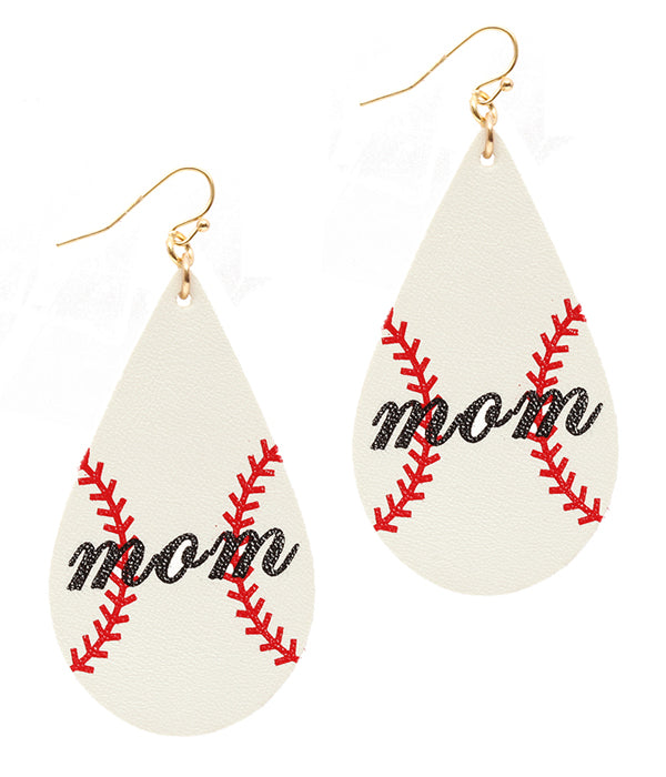 SPORT THEME LEATHER EARRING - BASEBALL MOM