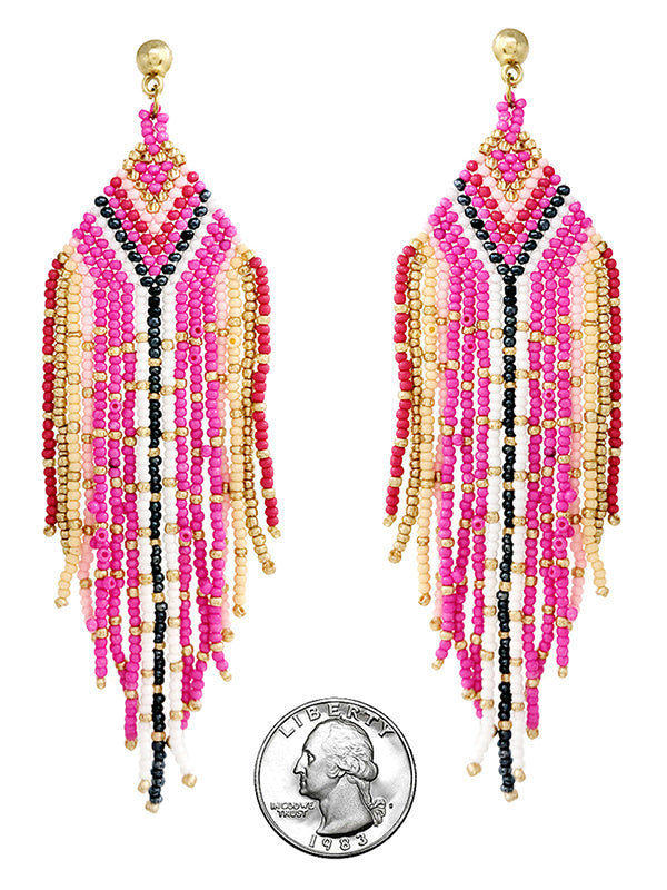 HANDMADE MULTI SEEDBEAD TASSEL DROP EARRING