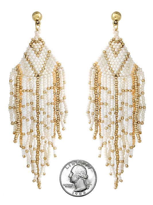 HANDMADE MULTI SEEDBEAD TASSEL DROP EARRING