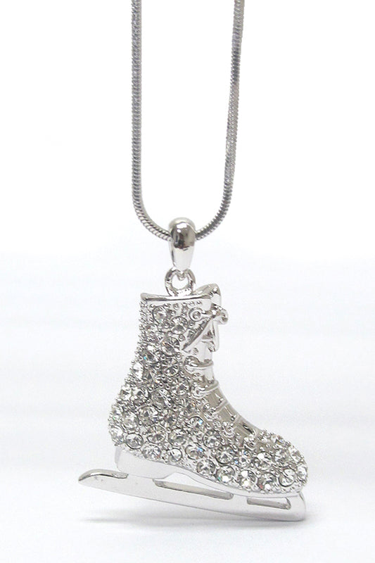 MADE IN KOREA WHITEGOLD PLATING CRYSTAL SPORTS THEME ICE SKATING SHOE PENDANT NECKLACE