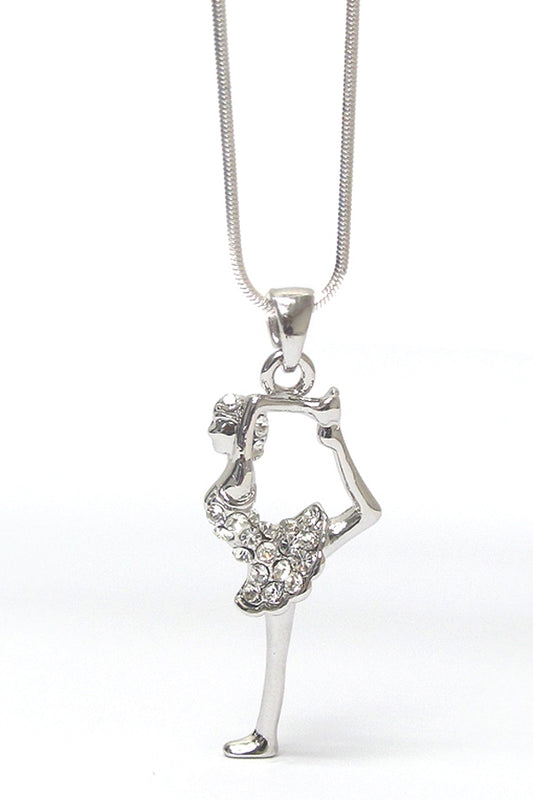 MADE IN KOREA WHITEGOLD PLATING CRYSTAL BALLERINA PENDANT NECKLACE