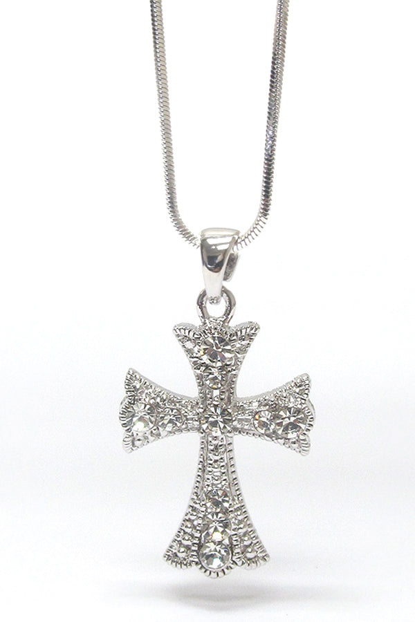 MADE IN KOREA WHITEGOLD PLATING CRYSTAL  CROSS PENDANT NECKLACE