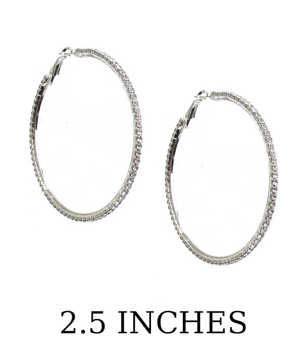 RHINESTONE HOOP EARRING - 2 1/2 INCHES