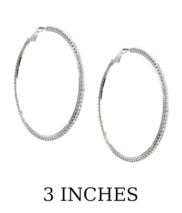 RHINESTONE HOOP EARRING - 3 INCHES