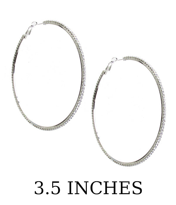 RHINESTONE HOOP EARRING - 3 1/2 INCHES