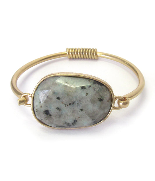 SEMI PRECIOUS STONE WIRE BANGLE BRACELET - DALMATIAN JASPER