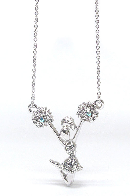 MADE IN KOREA WHITEGOLD PLATING CRYSTAL CHEERLEADER PENDANT NECKLACE