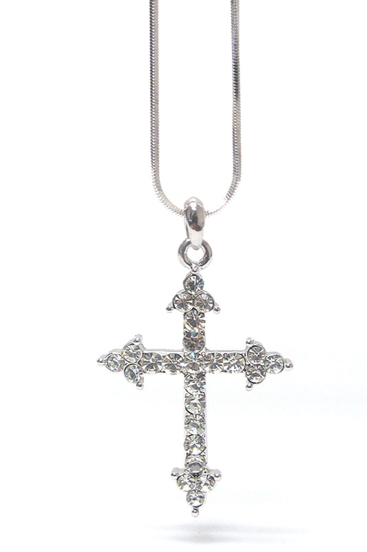 MADE IN KOREA WHITEGOLD PLATING CRYSTAL CROSS PENDANT NECKLACE