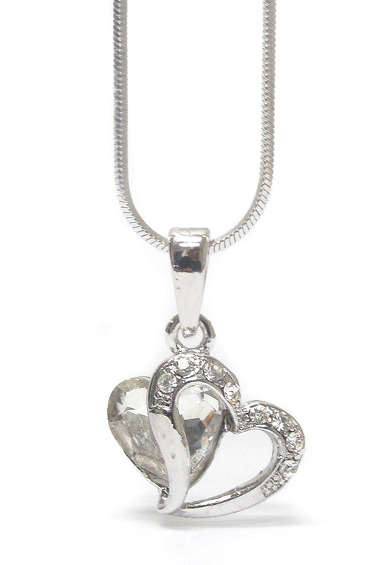 MADE IN KOREA WHITEGOLD PLATING CRYSTAL HEART PENDANT NECKLACE -valentine