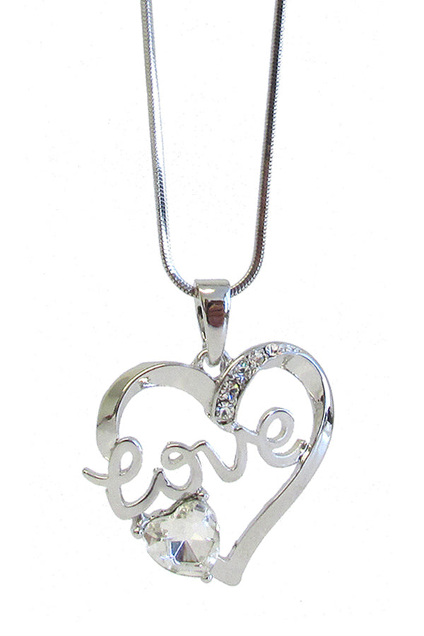 MADE IN KOREA WHITEGOLD PLATING LOVE HEART PENDANT NECKLACE