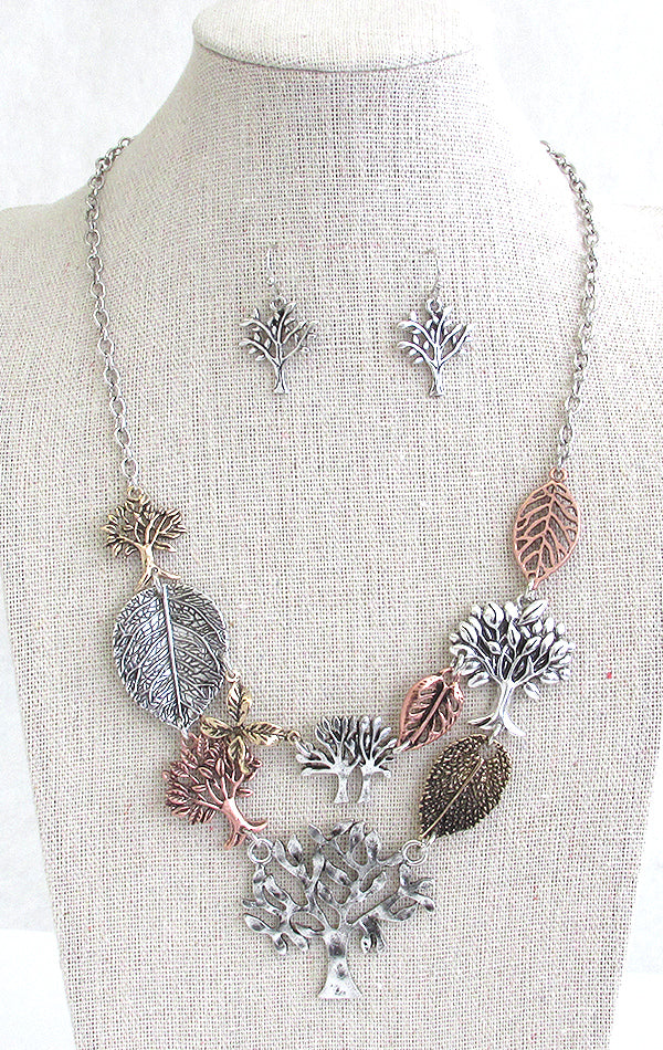 TREE OF LIFE THEME MULTI CHARM LINK BIB NECKLACE SET