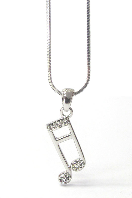 MADE IN KOREA WHITEGOLD PLATING CRYSTAL MUSIC NOTE PENDANT NECKLACE