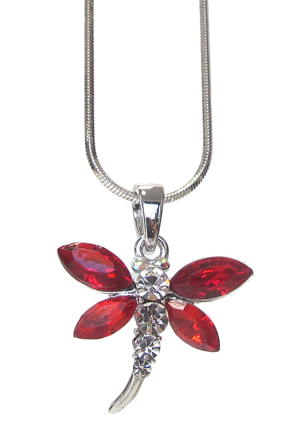 MADE IN KOREA WHITEGOLD PLATING CRYSTAL DRAGONFLY PENDANT NECKLACE