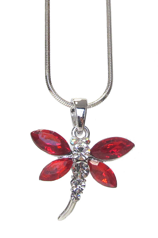 MADE IN KOREA WHITEGOLD PLATING CRYSTAL DRAGONFLY PENDANT NECKLACE