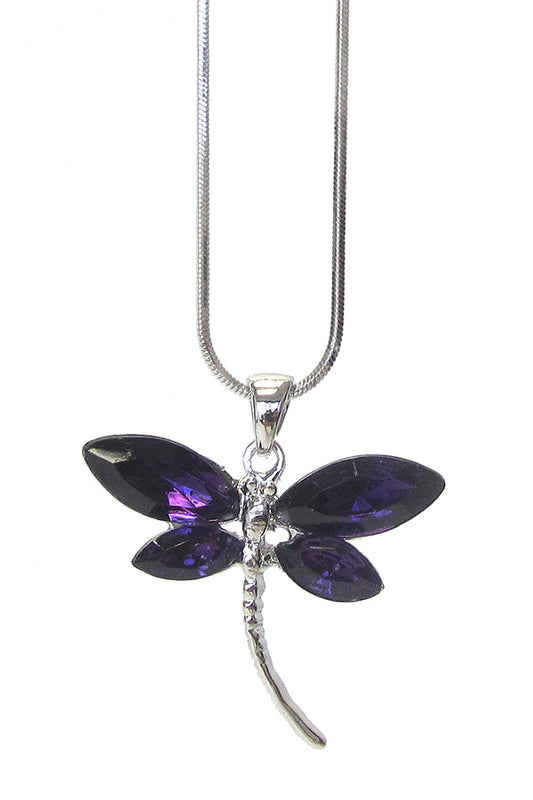 MADE IN KOREA WHITEGOLD PLATING CRYSTAL DRAGONFLY PENDANT NECKLACE