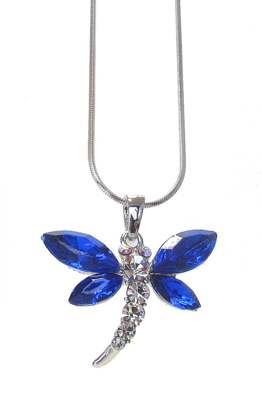 MADE IN KOREA WHITEGOLD PLATING CRYSTAL DRAGONFLY PENDANT NECKLACE