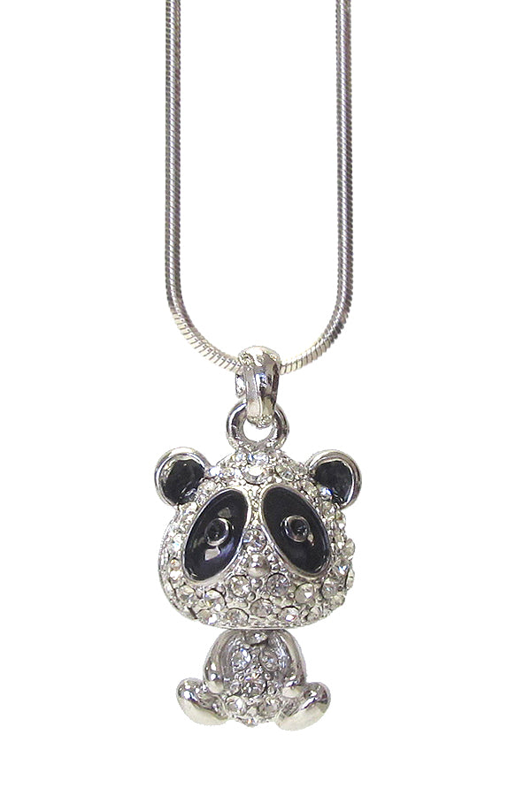 MADE IN KOREA WHITEGOLD PLATING CRYSTAL PANDA PENDANT NECKLACE