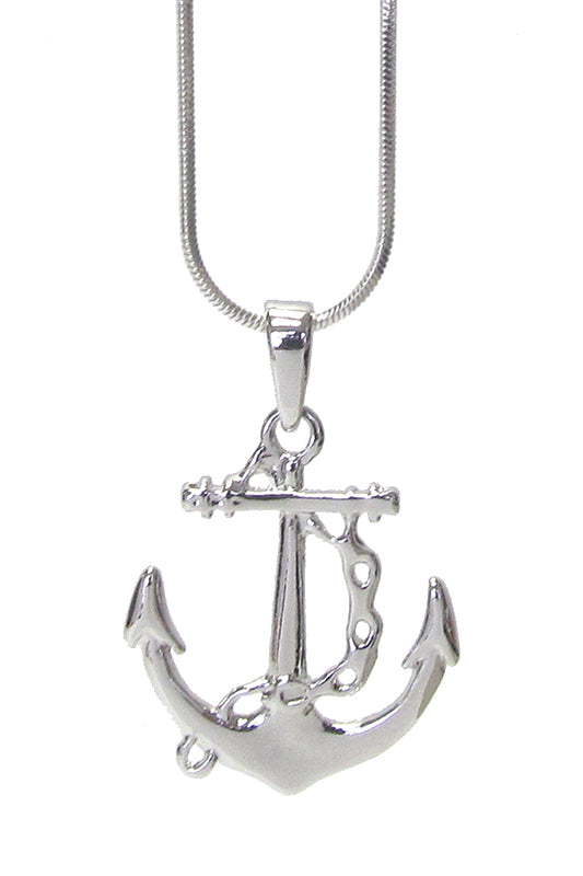 MADE IN KOREA WHITEGOLD PLATING CRYSTAL ANCHOR PENDANT NECKLACE