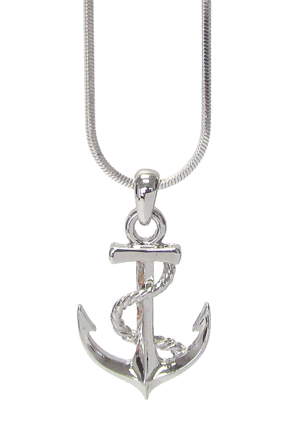 MADE IN KOREA WHITEGOLD PLATING CRYSTAL ANCHOR PENDANT NECKLACE