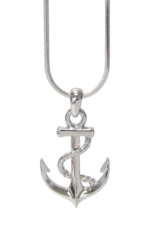 MADE IN KOREA WHITEGOLD PLATING CRYSTAL ANCHOR PENDANT NECKLACE