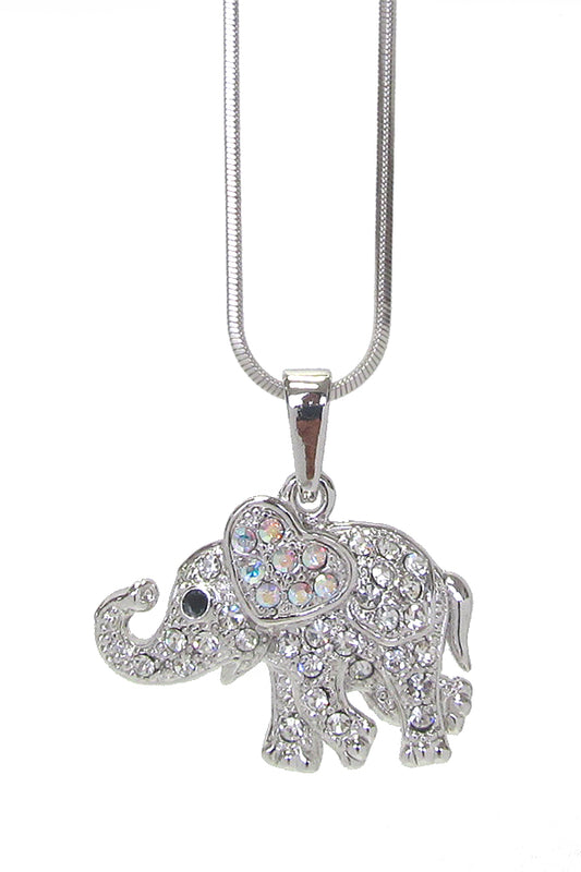 MADE IN KOREA WHITEGOLD PLATING CRYSTAL ELEPHANT PENDANT NECKLACE