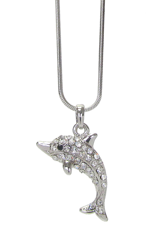 MADE IN KOREA WHITEGOLD PLATING CRYSTAL DOLPHIN PENDANT NECKLACE