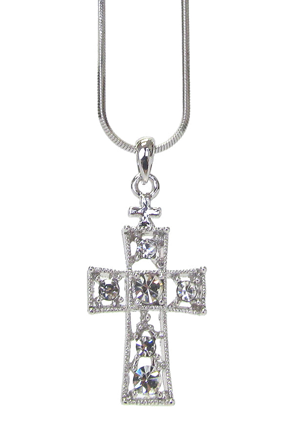 MADE IN KOREA WHITEGOLD PLATING CRYSTAL CROSS PENDANT NECKLACE