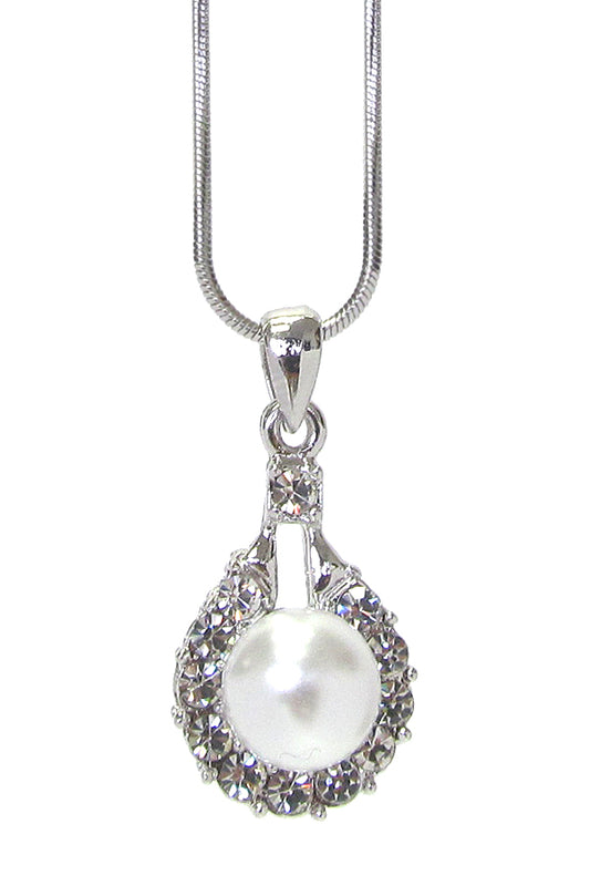 MADE IN KOREA WHITEGOLD PLATING CRYSTAL PEARL PENDANT NECKLACE