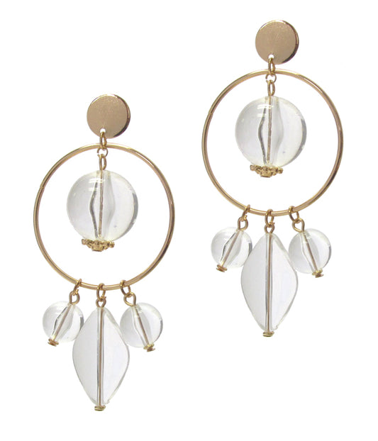 METAL HOOP AND LUCITE ICE BEAD DROP EARRING - NUDE FASHION TREND