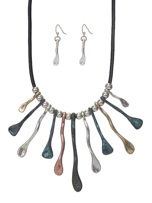 MULTI METAL BAR TRIBAL STYLE NECKLACE SET